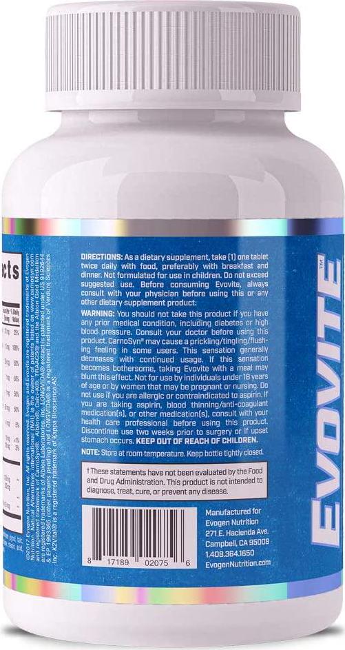 Evogen Evovite | Immune Boosting Elite Sport Multivitamin with Beta-Alanine and Curcumin | 30 Day Supply