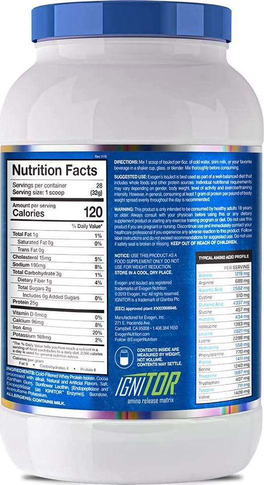 Evogen Isoject, Chocolate - 896g, 1 Units