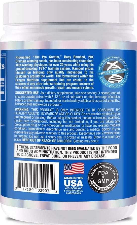 Evogen Nutrition Creatine Monohydrate | Premium Creatine Supplement for Muscle Growth, Increased Strength, Enhanced Energy Output, Anti-oxidant Support, and Improved Athletic Performance | Unflavored