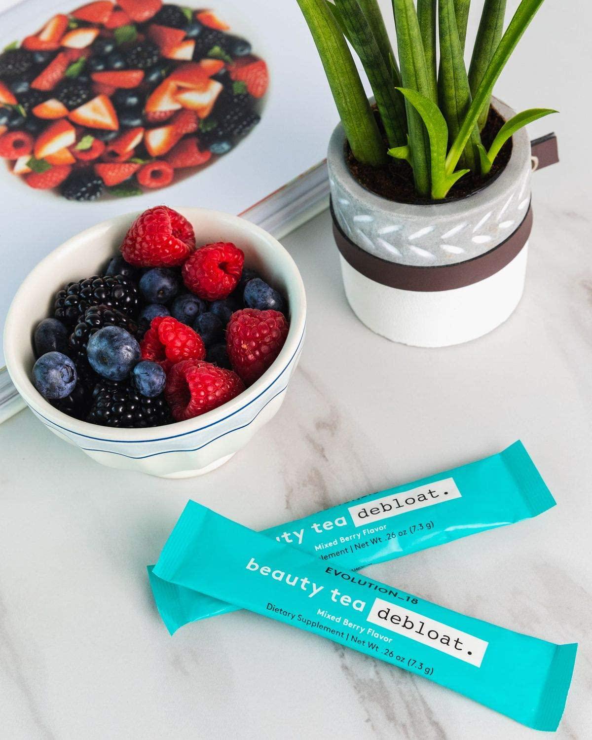 Evolution_18 Beauty Debloat Tea, Cleanse, Detox and Boost Metabolism, Mixed Berry Flavor, 7.3 g (14 Servings)