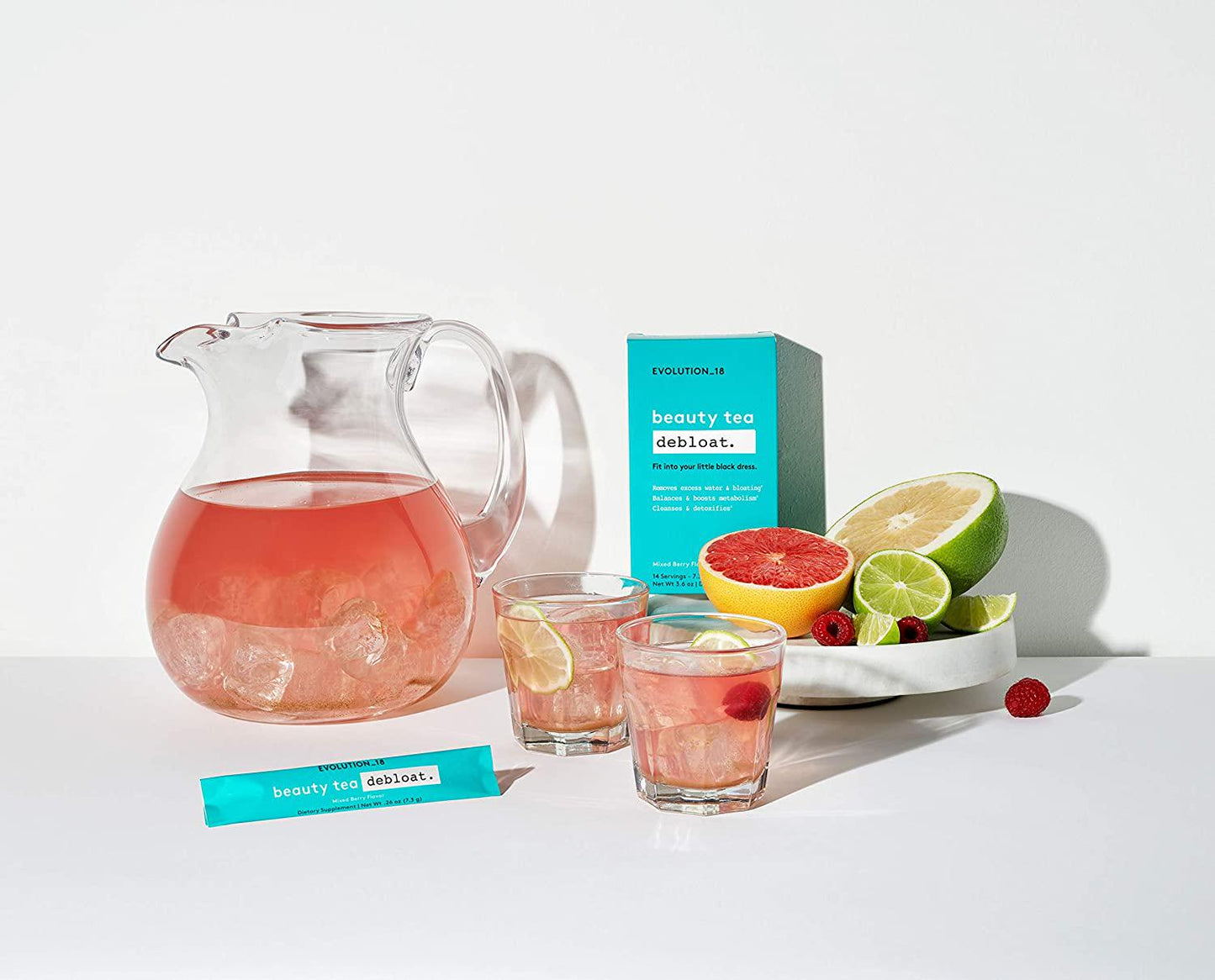 Evolution_18 Beauty Debloat Tea, Cleanse, Detox and Boost Metabolism, Mixed Berry Flavor, 7.3 g (14 Servings)