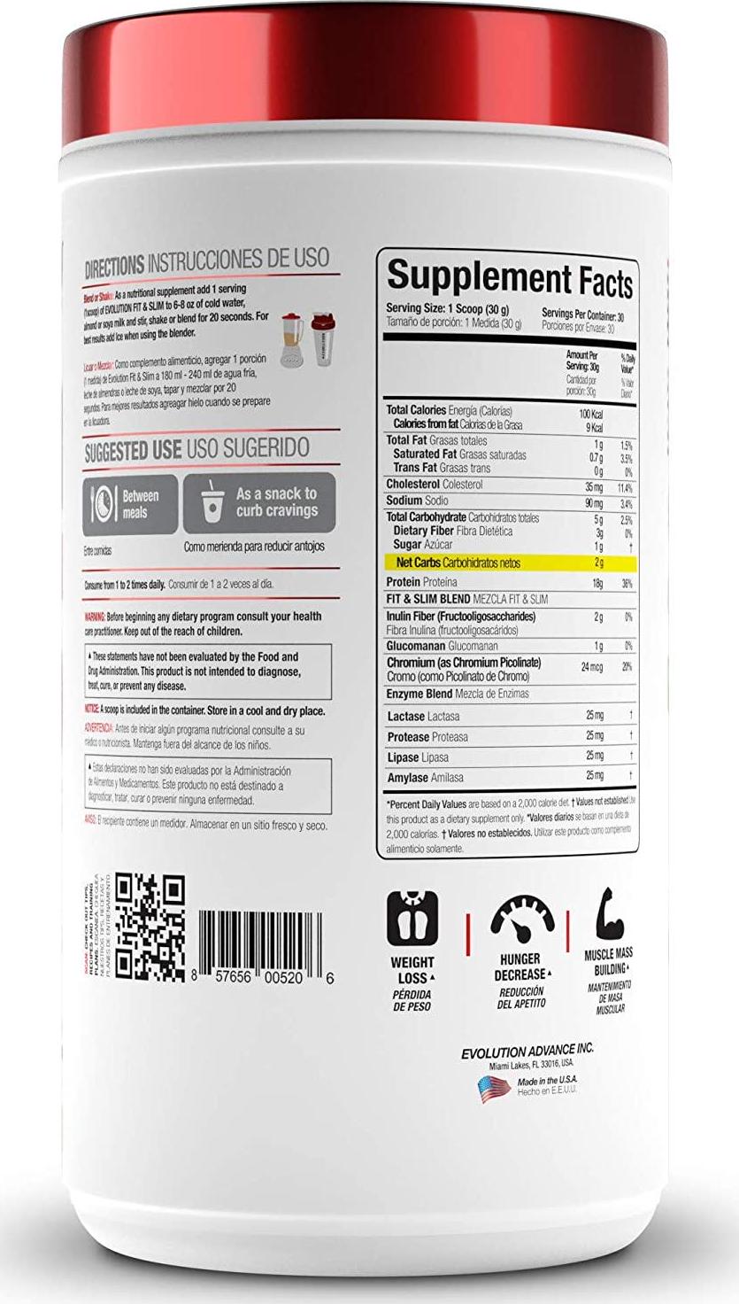 Evolution Low Carb Fit and Slim Grass Fed Whey Protein – High Fiber – Keto Approved – Stevia Sweetened – Only 100 Kcal per Serving – 2 Pounds - 30 Servings – Award Winning Taste Vanilla
