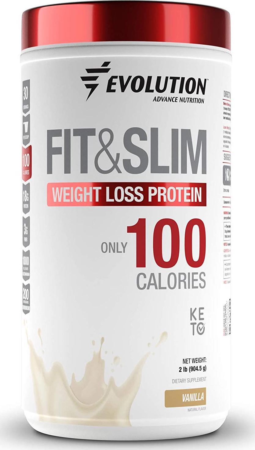 Evolution Low Carb Fit and Slim Grass Fed Whey Protein – High Fiber – Keto Approved – Stevia Sweetened – Only 100 Kcal per Serving – 2 Pounds - 30 Servings – Award Winning Taste Vanilla