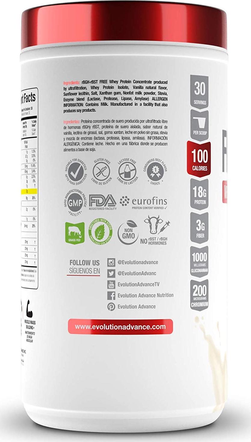 Evolution Low Carb Fit and Slim Grass Fed Whey Protein – High Fiber – Keto Approved – Stevia Sweetened – Only 100 Kcal per Serving – 2 Pounds - 30 Servings – Award Winning Taste Vanilla