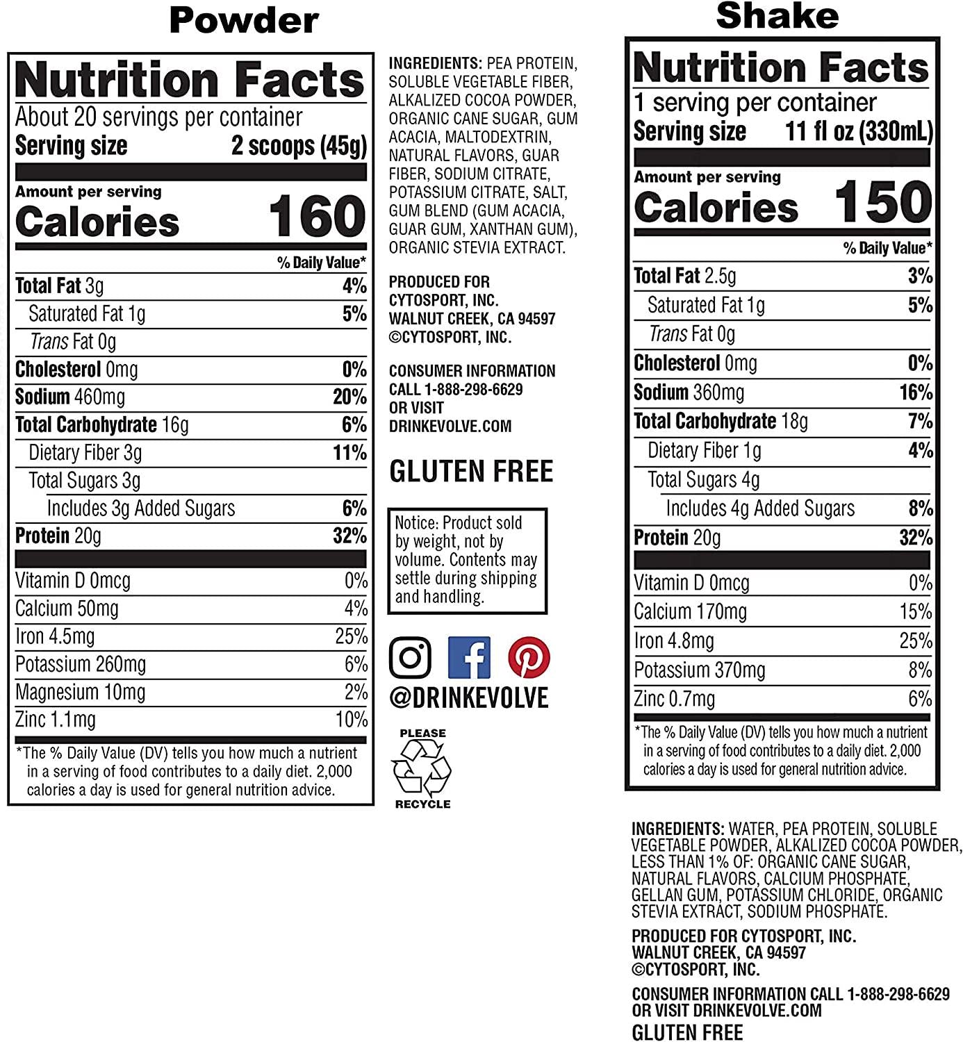 Evolve Plant-Based 20g Protein Shake and Powder Bundle Pack, Classic Chocolate, 11oz Cartons (12 Pack) and 2lb Canister