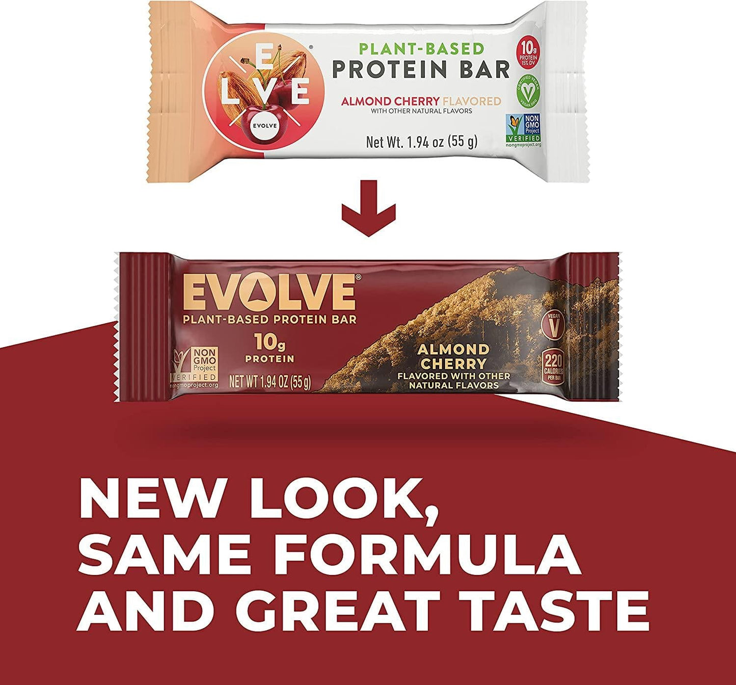 Evolve Plant Based Protein Bar, 10g Vegan Protein, Dairy Free, No Artificial Flavors, Non-GMO (Packaging May Vary), Almond Cherry, 23.28 Oz, Pack of 12