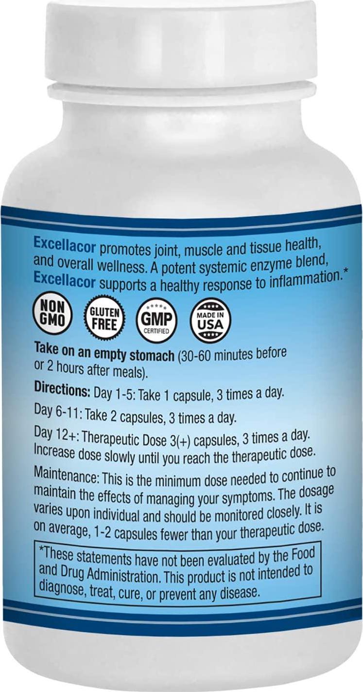 Excellacor – Proteolytic Systemic Enzymes Formula – with Enteric-Coated Serrapeptase - Total Body Support - 90 Vegetarian Capsules - AST Enzymes