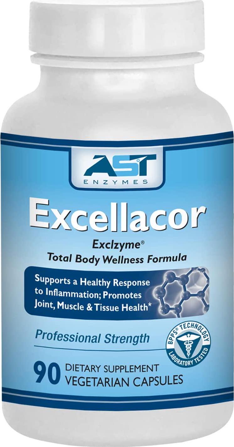 Excellacor – Proteolytic Systemic Enzymes Formula – with Enteric-Coated Serrapeptase - Total Body Support - 90 Vegetarian Capsules - AST Enzymes