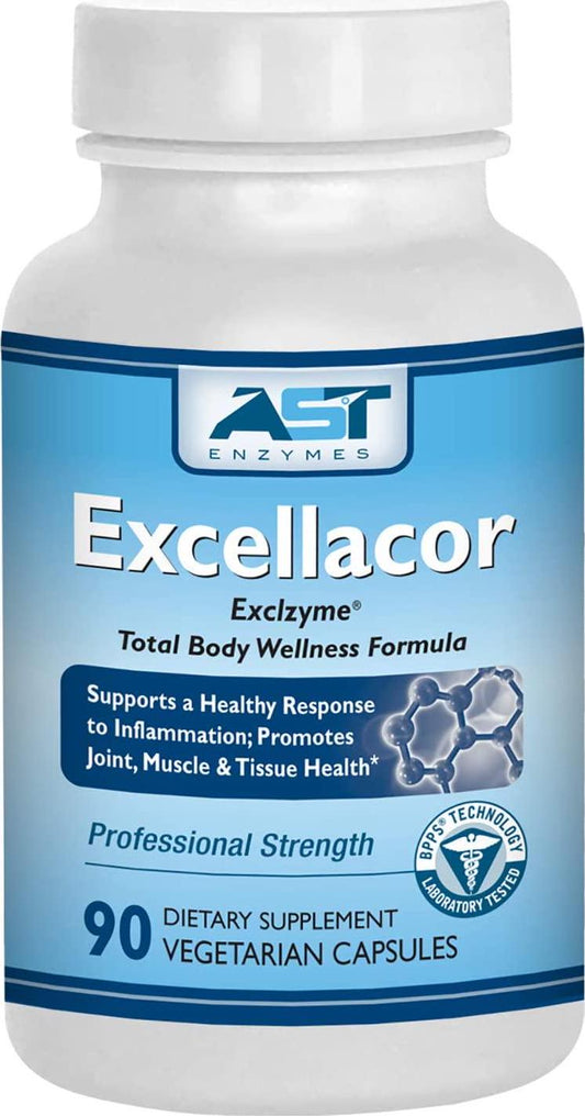 Excellacor – Proteolytic Systemic Enzymes Formula – with Enteric-Coated Serrapeptase - Total Body Support - 90 Vegetarian Capsules - AST Enzymes
