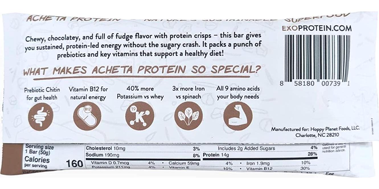 Exo Protein Bars, Chocolate Fudge Brownie, 12 Count, 14g Protein, Gluten Free, Dairy Free, Sustainable Protein Bar