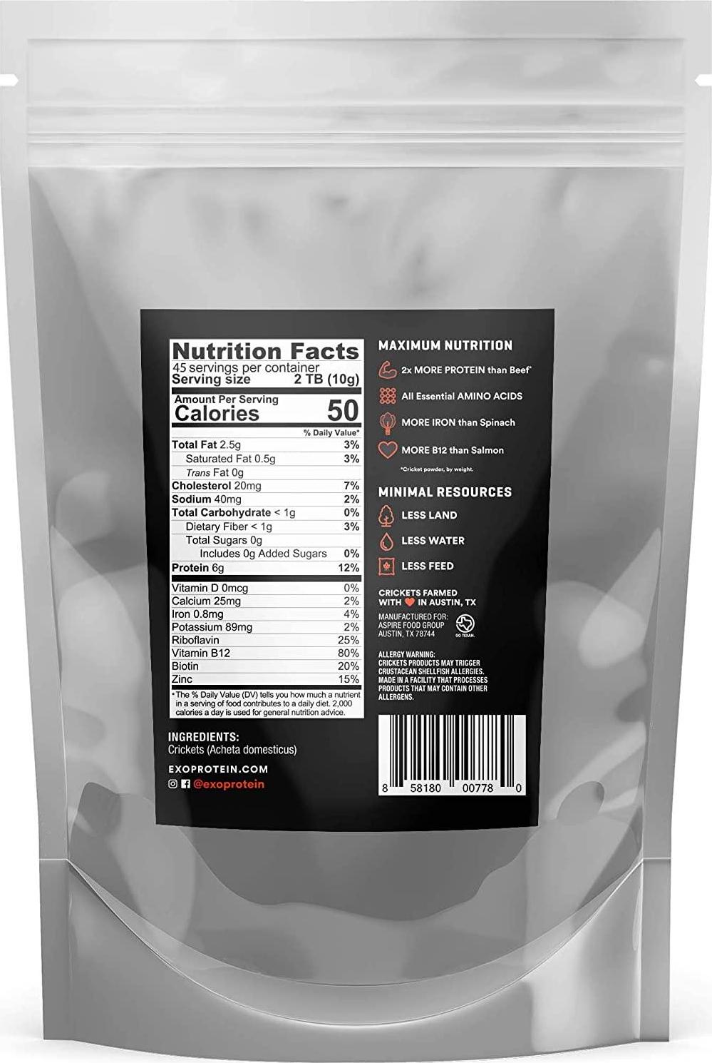 Exo Pure Cricket Protein Powder, 1 Pound, Low Carb, Dairy Free, Gluten Free