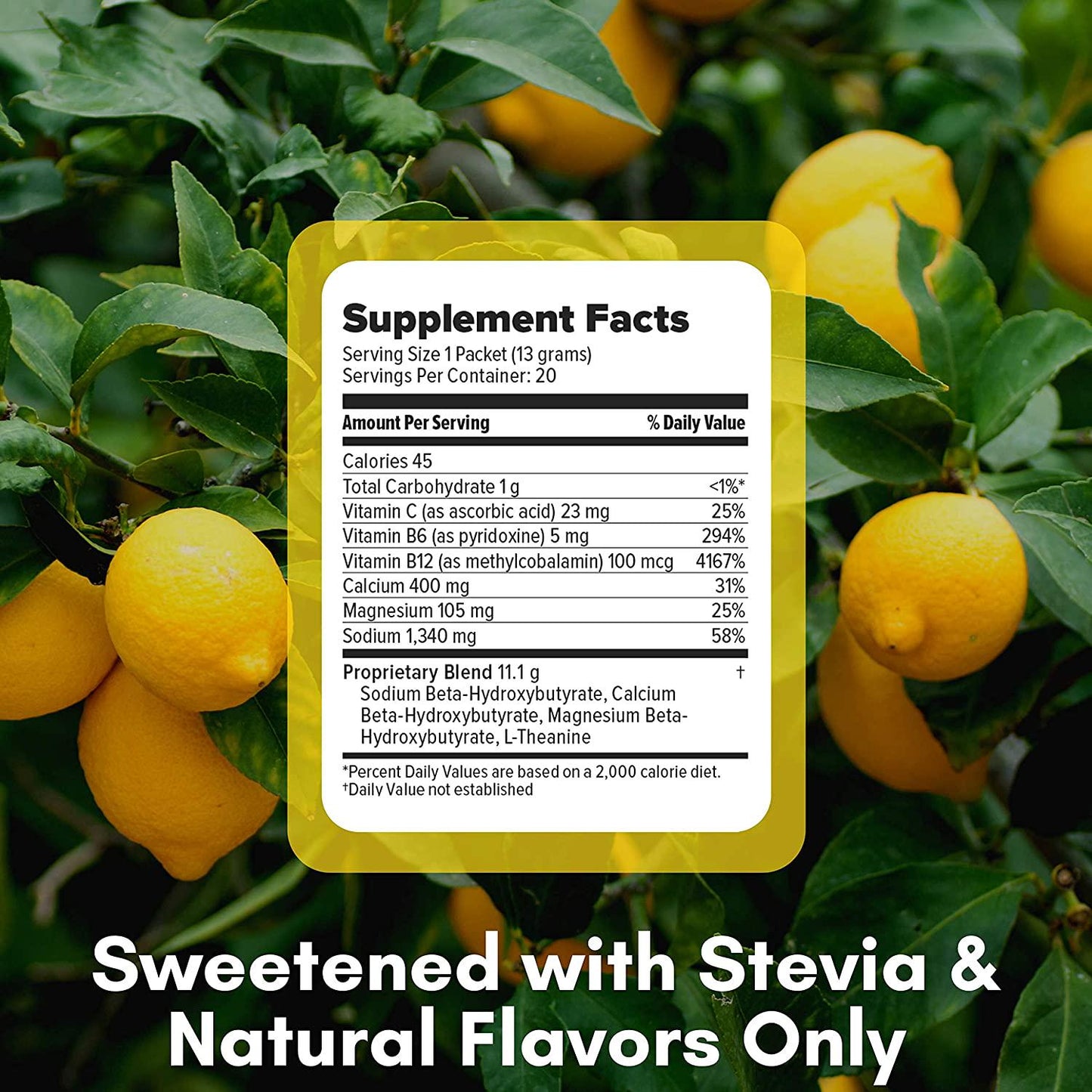 Exogenous Ketones Powder and BHB (Lemon) - Ketone Drink for Ketosis Keto Drink Mix - Ketones Supplement for Ketosis (20 Keto Packets) by MCM Nutrition
