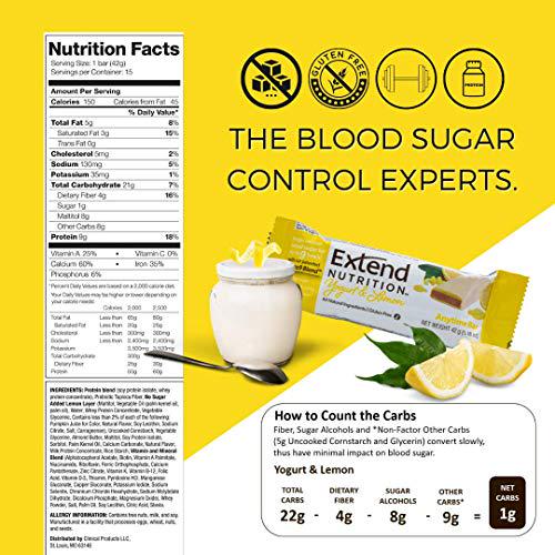 Extend Bar Snacks for Energy and Intermittent Fasting, 1.48 ounce 15 Count (Yogurt and Lemon)