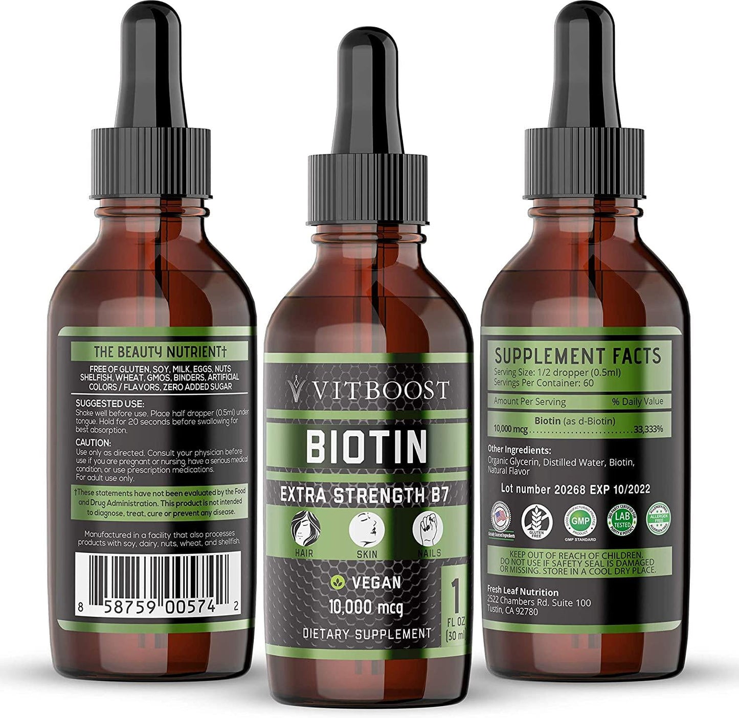 Extra Strength 10,000 mcg Biotin Liquid Drops with Organic Berry Flavor | 60 Servings | Vegan Formula Supports Hair Growth, Strong Nails, Healthy Skin | NO Artificial Preservatives