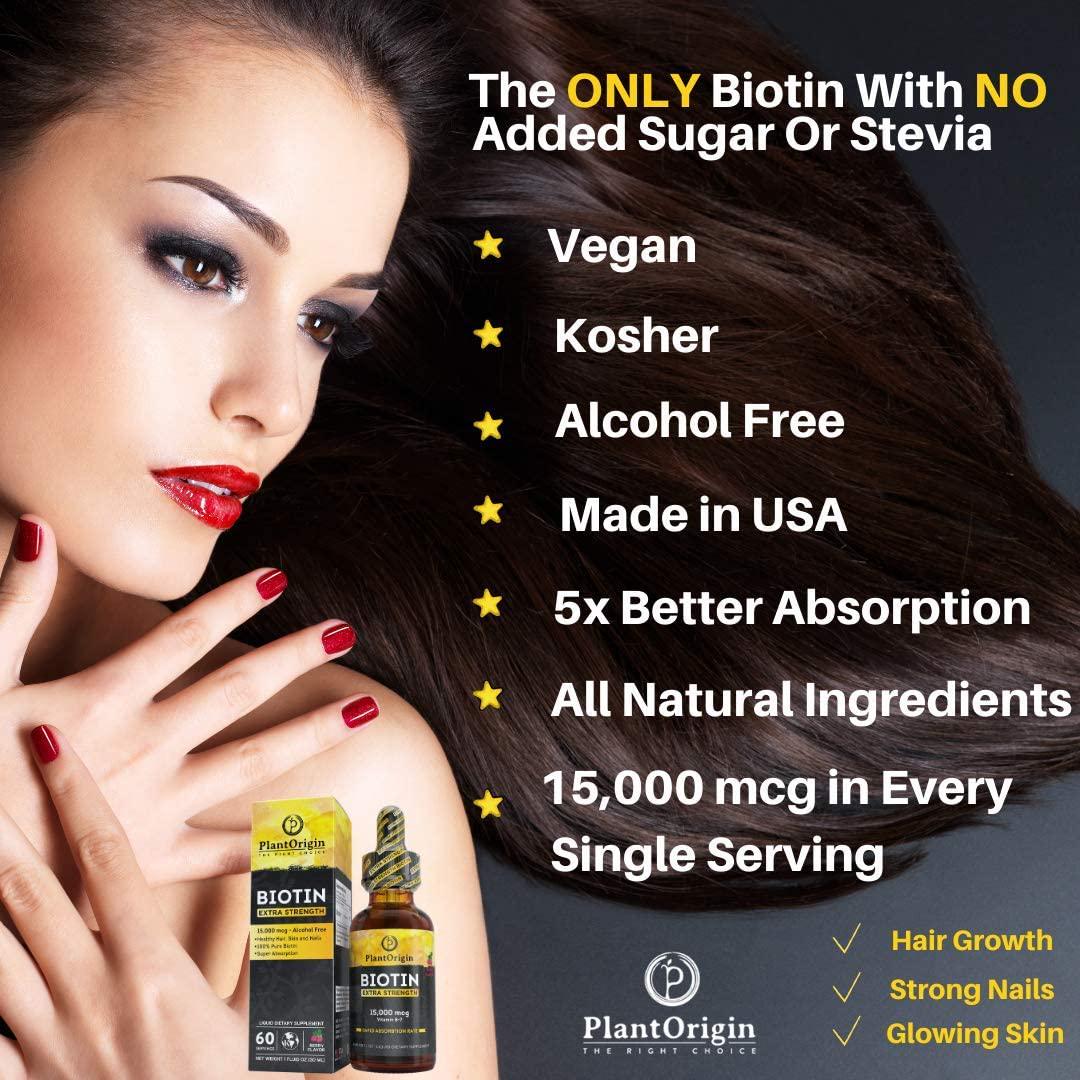 Extra-Strength 15000mcg Biotin Liquid Vitamin Drops - Supports Hair Growth, Glowing Skin and Strong Nails , Alcohol-Free and Kosher,Berry Flavor and Coconut Oil - 5X Better Absorption, 60 Servings