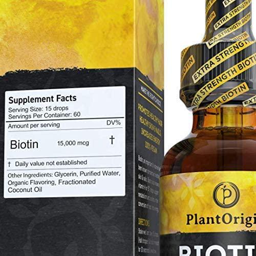 Extra-Strength 15000mcg Biotin Liquid Vitamin Drops - Supports Hair Growth, Glowing Skin and Strong Nails , Alcohol-Free and Kosher,Berry Flavor and Coconut Oil - 5X Better Absorption, 60 Servings