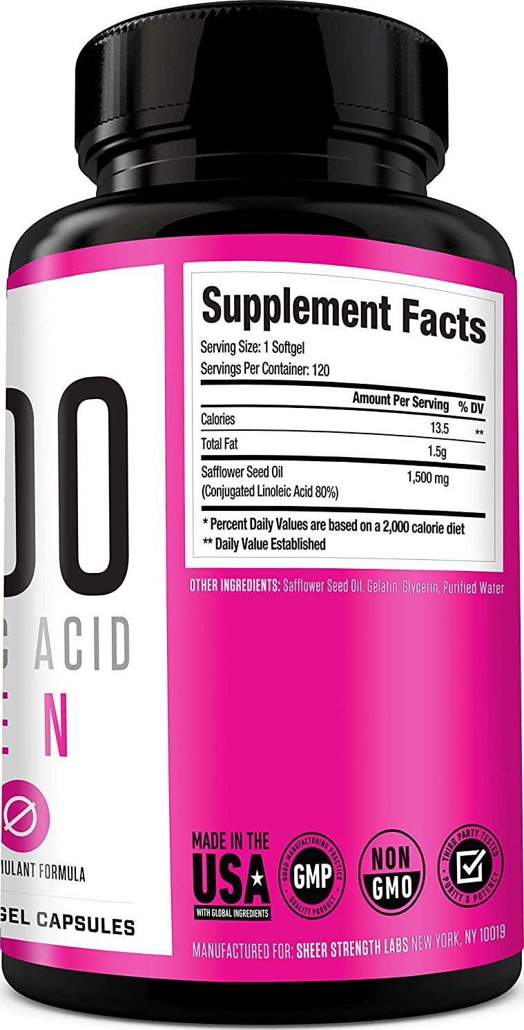 Extra Strength CLA for Women - 1500mg High Potency Weight Loss Supplement - Conjugated Lineolic Acid from Safflower Oil - Stimulant-Free Fat Burner - 120 Softgels - Sheer Strength - Packaging May Vary