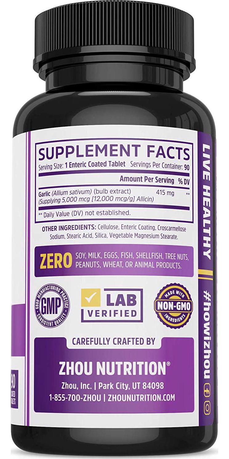 Extra Strength Garlic with Allicin - Powerful Immune System Support Formula - Enteric Coated Tablets for Easy Swallowing - Feel the Allicin Difference - 3 Month Supply