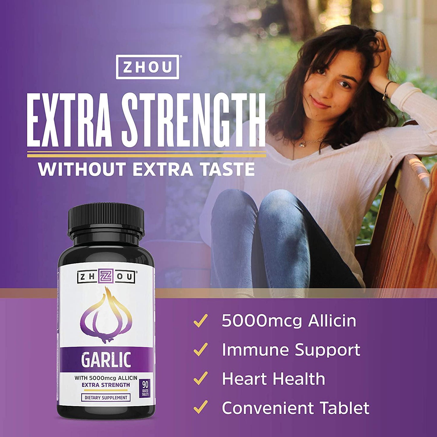Extra Strength Garlic with Allicin - Powerful Immune System Support Formula - Enteric Coated Tablets for Easy Swallowing - Feel the Allicin Difference - 3 Month Supply