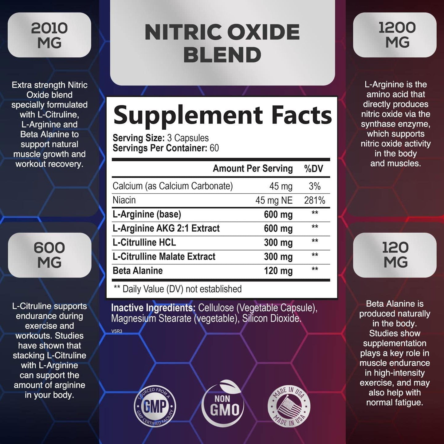 Extra Strength Nitric Oxide L-Arginine Supplement 2010mg - Citrulline Malate, Aakg, Beta Alanine - Premium Muscle Building Nitric Oxide Booster for Strength and Energy - 180 Capsules