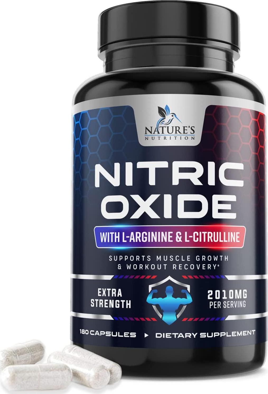 Extra Strength Nitric Oxide L-Arginine Supplement 2010mg - Citrulline Malate, Aakg, Beta Alanine - Premium Muscle Building Nitric Oxide Booster for Strength and Energy - 180 Capsules