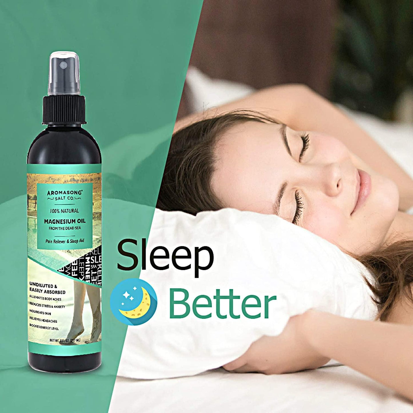 Extra Strength Ultra Pure Magnesium Oil Spray 32 Fl Oz. Refill Bottle, Fast-Acting Joint Pain, Headache, Muscle Cramps, Restless Leg Syndrome Relief - Natural Calming Sleeping Well Aid.