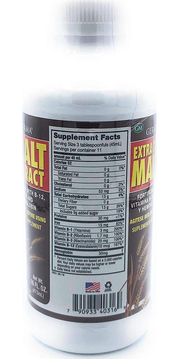 Extracto de Malta 16 oz. with B12 and Hemoglobina Germa