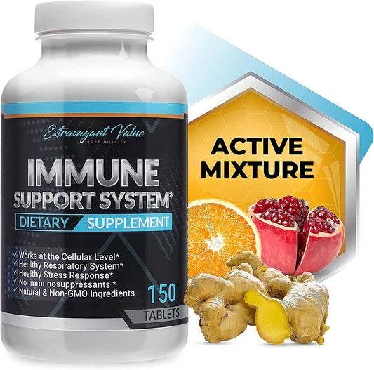 Extravagant Value Premium Vitamin C 1,000mg, Iron 25mg, Ginger Root Powder 25mg Immune Support System Booster for Adults Contains Non-GMO Ingredients Fast Dissolving Abscorbic Acid Tablets