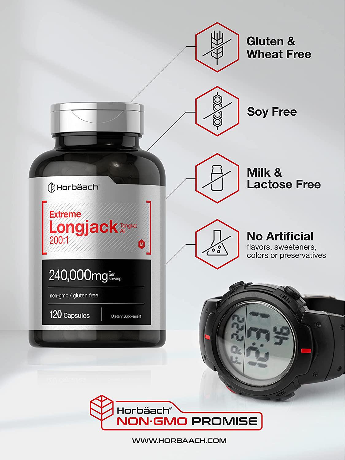 Extreme Longjack Tongkat Ali 200 1 | 120 Capsules | Male Performance Supplement Pills | Extract for Libido, Energy, Stamina | Non-GMO, Gluten Free | by Horbaach