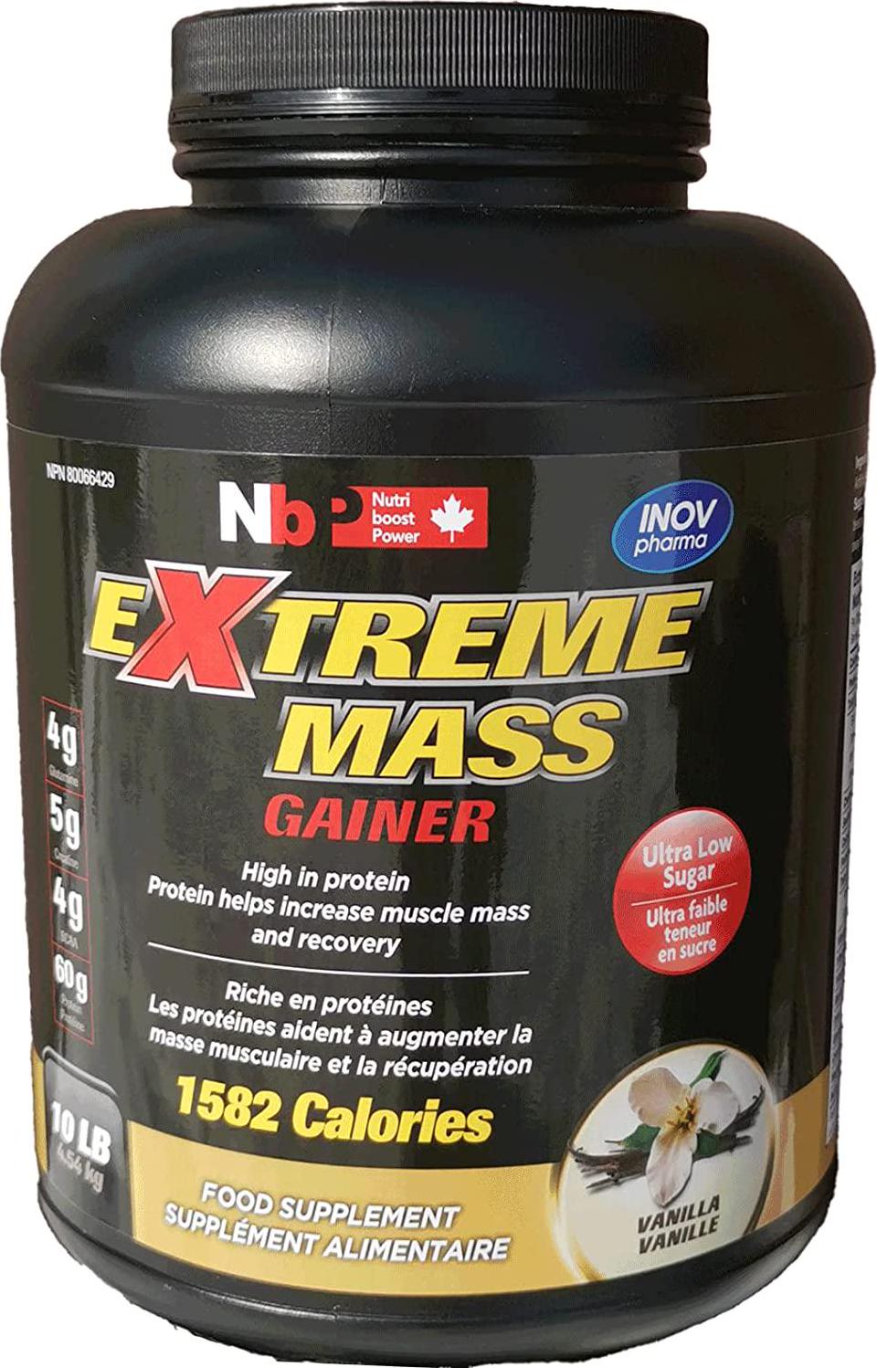 Extreme Mass Vanilla10 lbs (4.54 kg) from Sunshine BioPharma, Mass Gainer Protein Mix Giving The high Calorie, whey, BCAA, creatine, glutamine, Vitamins, Minerals. Improved Formulation, Less Sugar