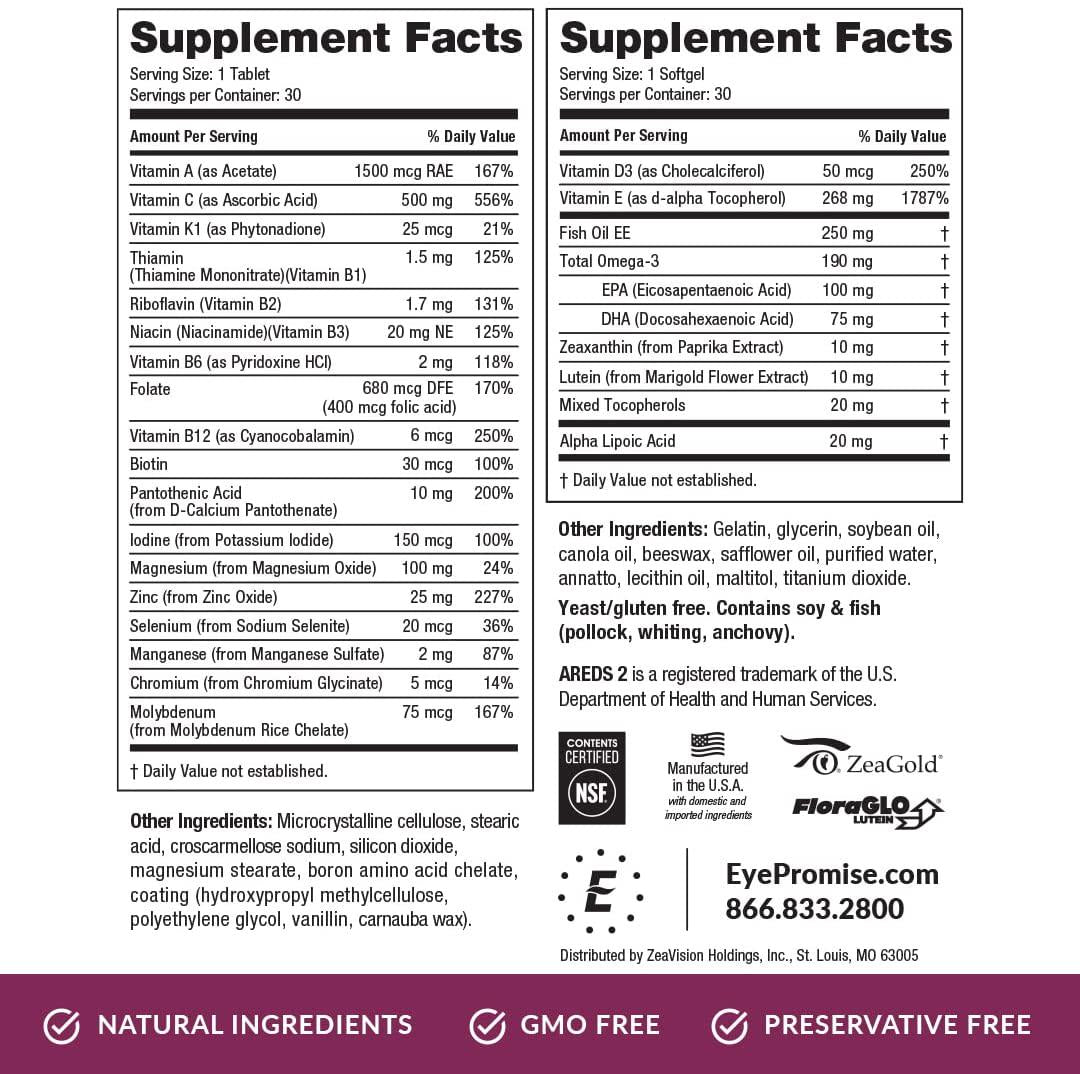 EyePromise AREDS 2 Plus with a Multi-Vitamin - Comprehensive Macular Health Eye Vitamin with Added Zeaxanthin, Lutein, Omega-3s, and Vitamin D