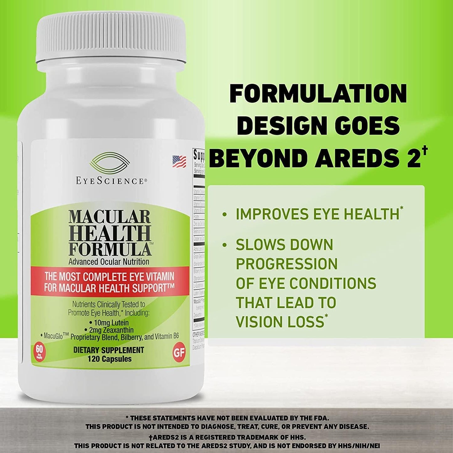 EyeScience Macular Health Formula Advanced Ocular Vitamin - Containing Lutein, Zeaxanthin, Billberry, and Vitamins C, D, E, and B6 (60 Day Supply)