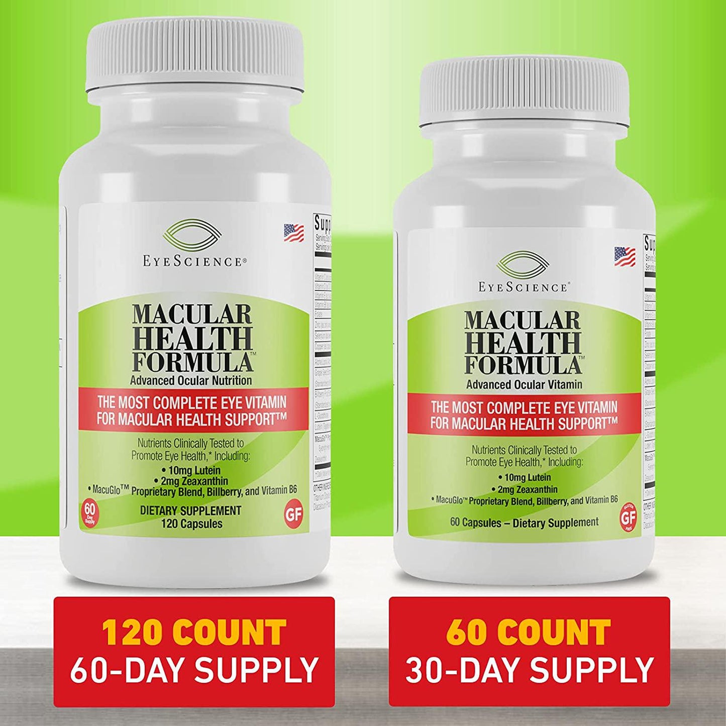 EyeScience Macular Health Formula Advanced Ocular Vitamin - Containing Lutein, Zeaxanthin, Billberry, and Vitamins C, D, E, and B6 (60 Day Supply)