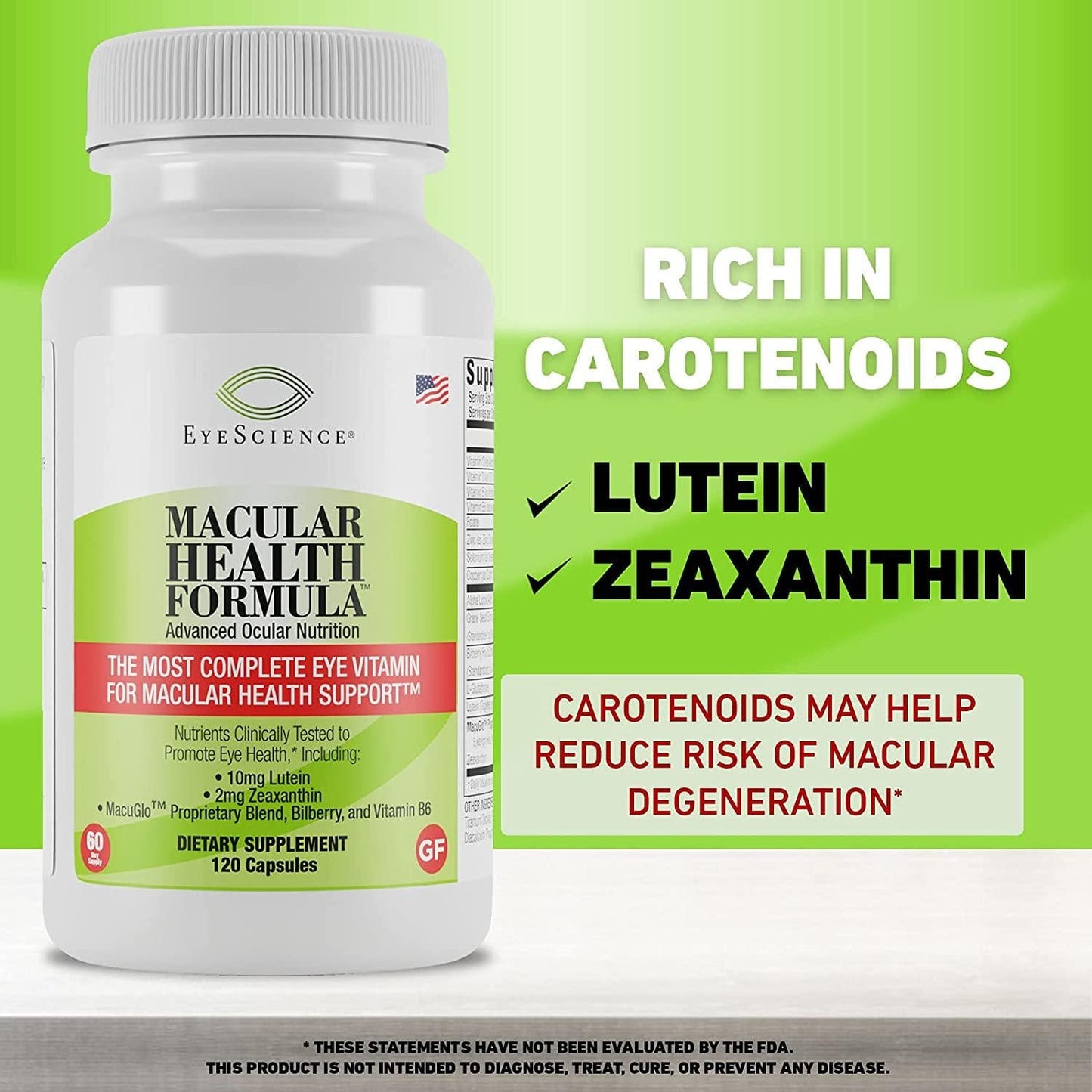 EyeScience Macular Health Formula Advanced Ocular Vitamin - Containing Lutein, Zeaxanthin, Billberry, and Vitamins C, D, E, and B6 (60 Day Supply)