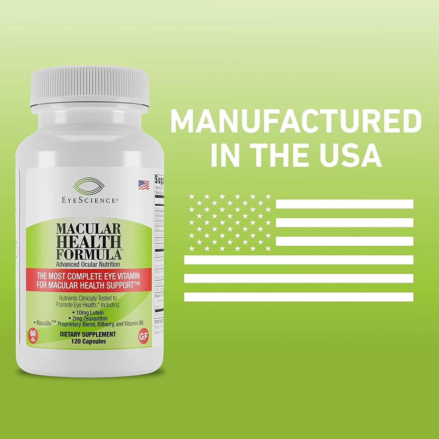 EyeScience Macular Health Formula Advanced Ocular Vitamin - Containing Lutein, Zeaxanthin, Billberry, and Vitamins C, D, E, and B6 (60 Day Supply)