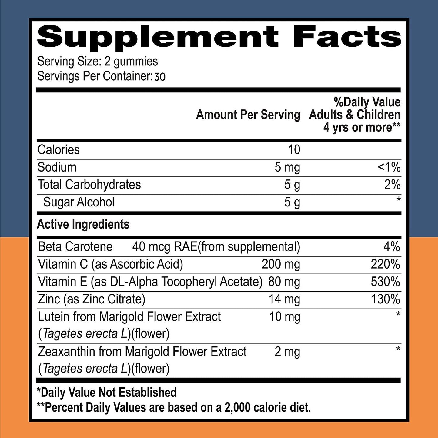 Eye Vitamin – Eye Health and Vision Gummies - Daily Dosage of Lutein Vitamin and Zeaxanthin Vitamin - Includes Vitamin C and Zinc – 100% Vegan - Fruit Flavored – for Macular Degeneration – 60 Gummies