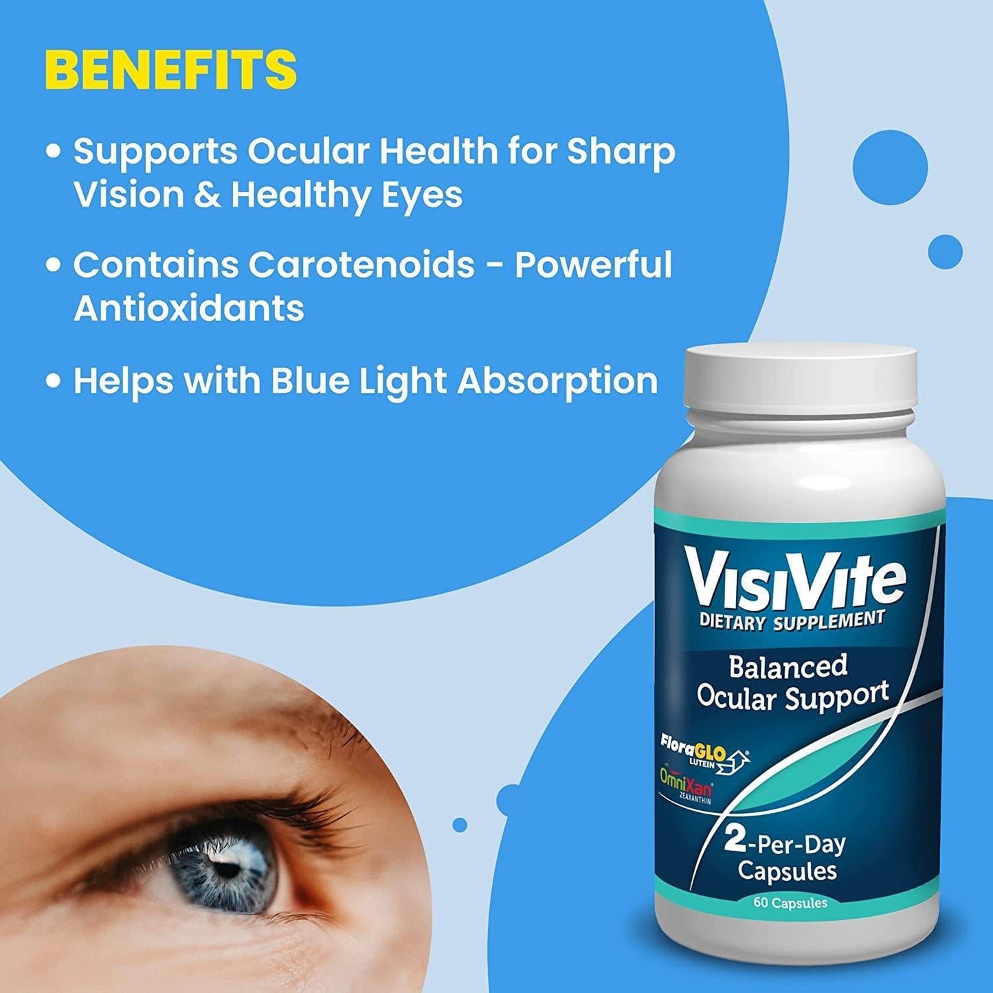Eye Vitamins - VisiVite Doctor Formulated Balanced Ocular Support - Eye Supplement Macular - Advanced Eye and Vision Support - Vision Enhancer with Grapeseed Extract and Bilberry Eye Vitamin - Pack of 3