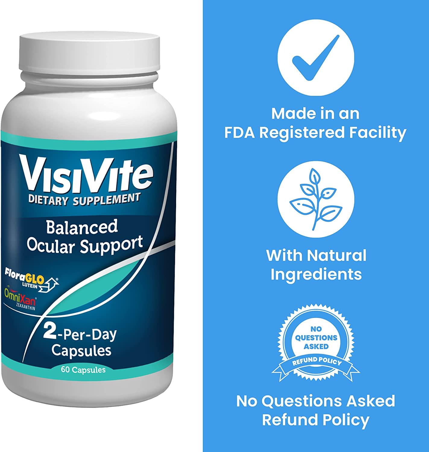 Eye Vitamins - VisiVite Doctor Formulated Balanced Ocular Support - Eye Supplement Macular - Advanced Eye and Vision Support - Vision Enhancer with Grapeseed Extract and Bilberry Eye Vitamin - Pack of 3