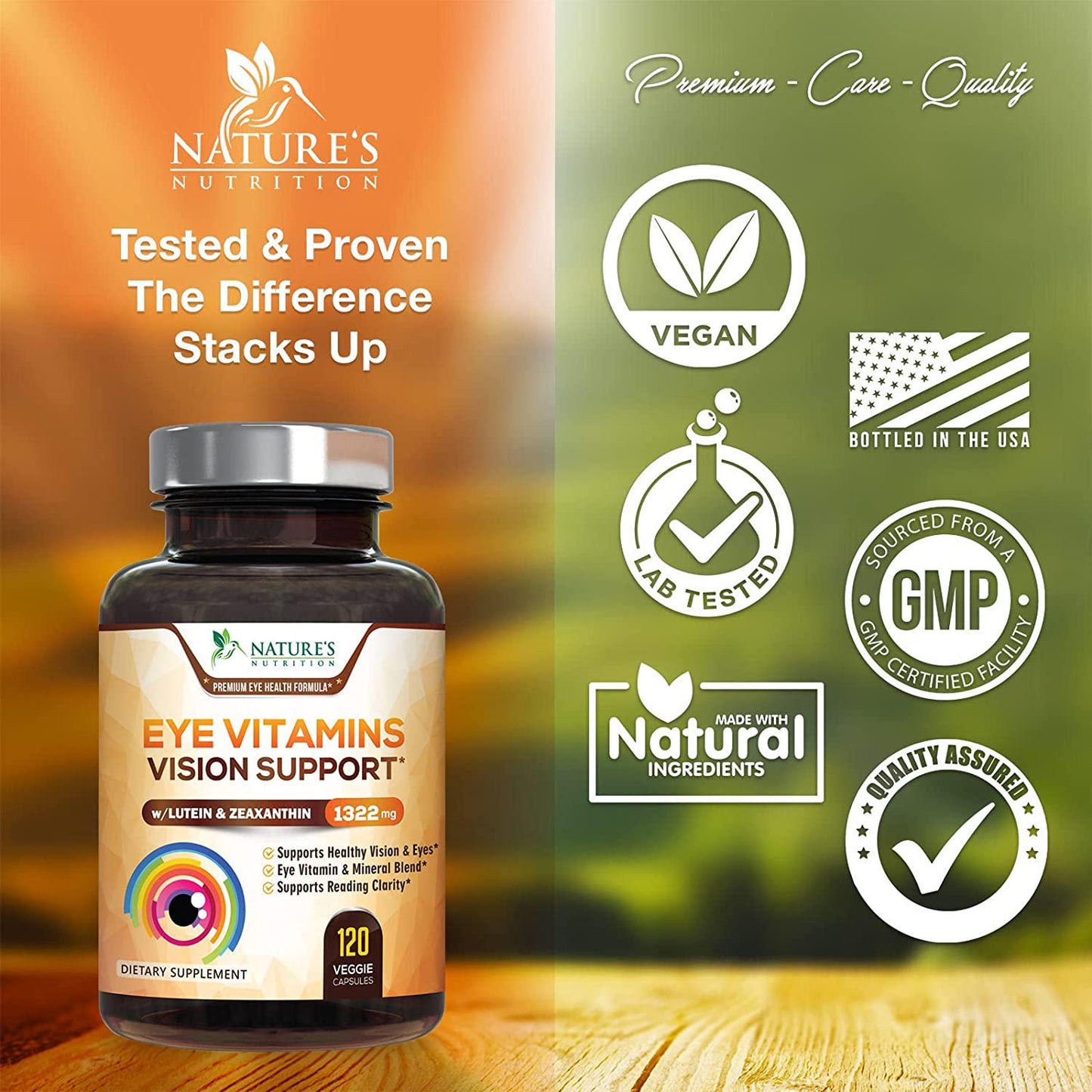 Eye Vitamins with Lutein and Zeaxanthin, Extra Strength Natural Vitamin and Mineral Supplement 1390mg, Made in USA, Areds 2 Premium Vision Formula to Support Dry Eyes and Sensitivity - 120 Capsules