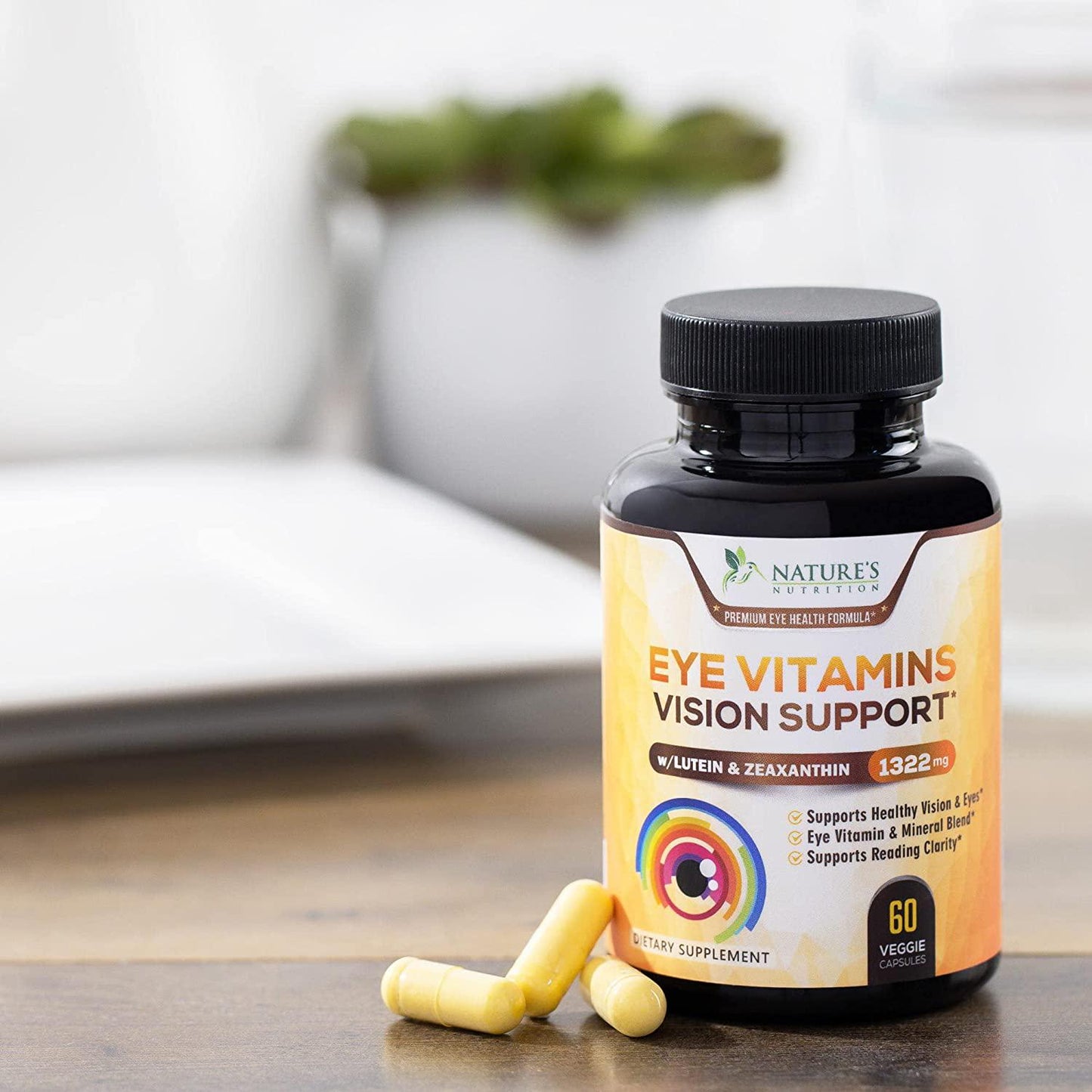 Eye Vitamins with Lutein and Zeaxanthin, Extra Strength Natural Vitamin and Mineral Supplement 1390mg, Made in USA, Areds 2 Premium Vision Formula to Support Dry Eyes and Sensitivity - 60 Capsules
