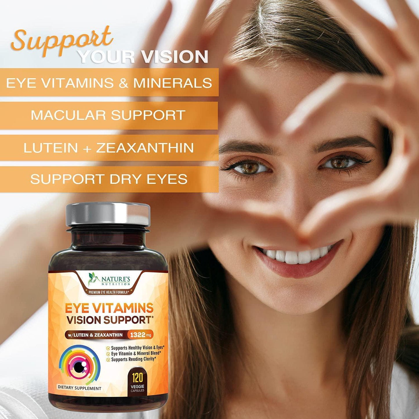 Eye Vitamins with Lutein and Zeaxanthin, Extra Strength Natural Vitamin and Mineral Supplement 1390mg, Made in USA, Areds 2 Premium Vision Formula to Support Dry Eyes and Sensitivity - 120 Capsules
