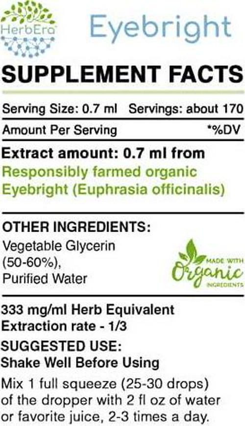 Eyebright B120 Alcohol-Free Herbal Extract Tincture, Super-Concentrated Organic Eyebright (Euphrasia officinalis) (4 fl oz)