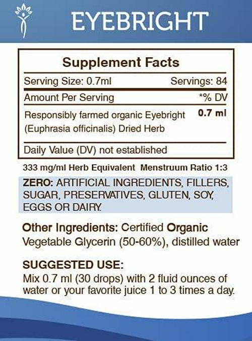 Eyebright Tincture Alcohol-Free Liquid Extract, Organic Eyebright (Euphrasia officinalis) Dried Herb (2 FL OZ)