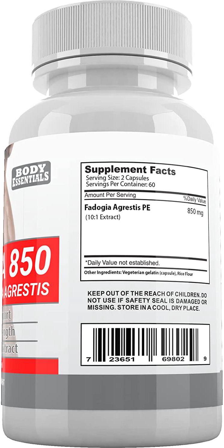 FADOGIA 850 850 mg Per Day - 120 Capsules by Body Essentials Powerful Maximum Strength Fadogia Agrestis Extract to Support Healthy Athletic Performance