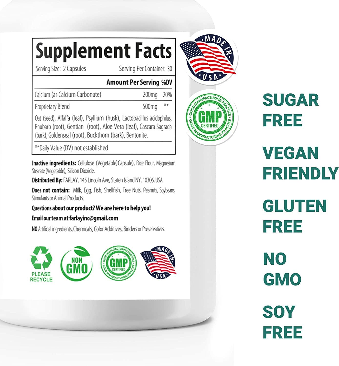 FARLAY Colon Cleanse Supplement High-Strength Colon Cleanser and Weight Management Super Detox Cleanse Capsules with Natural Extracts Advanced Colon Health Formula 60 Veggie Capsules