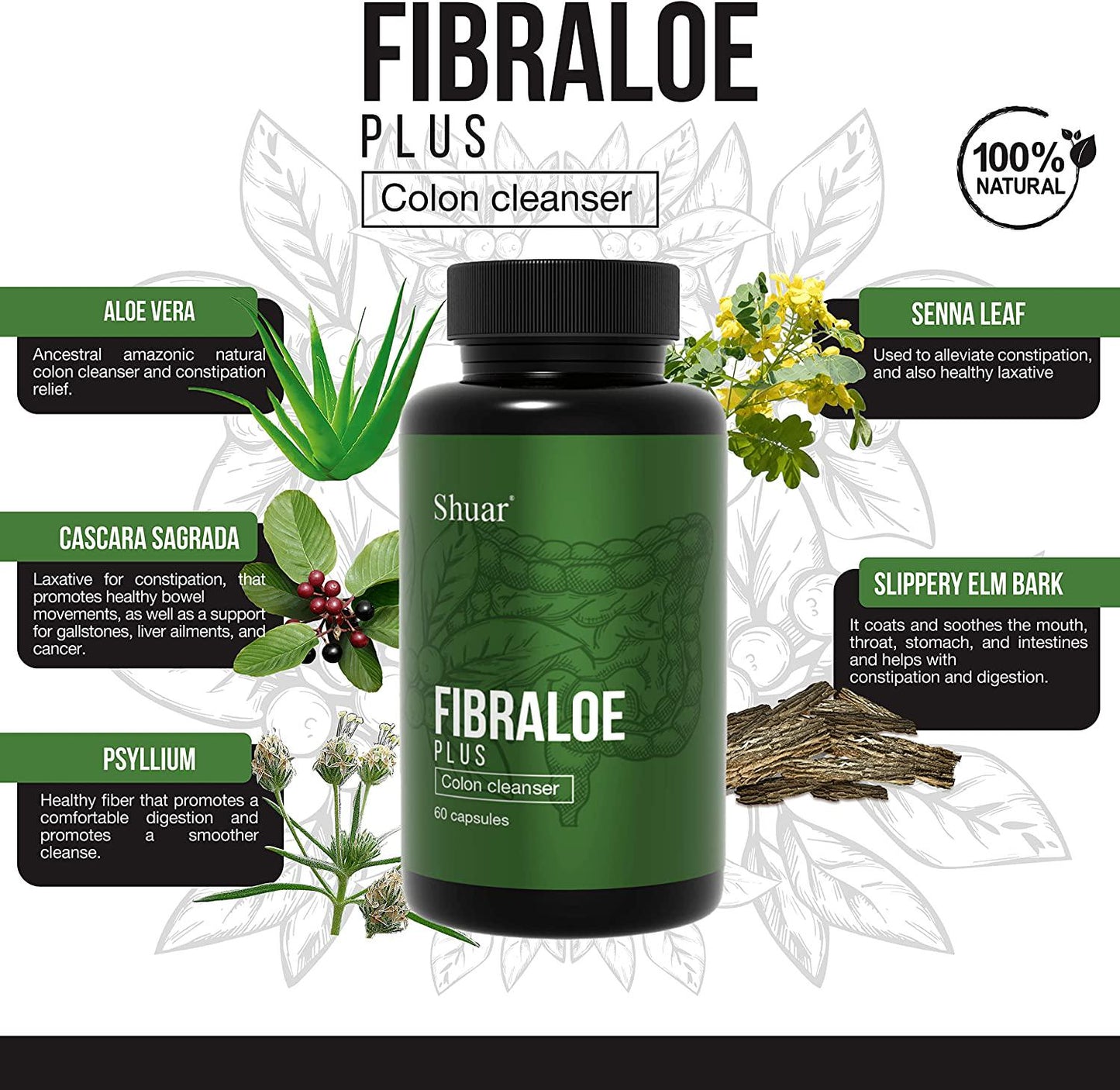 FIBRALOE-Plus Detox Colon Cleanser Supplement, Organic Colon Cleanser 60 Capsules