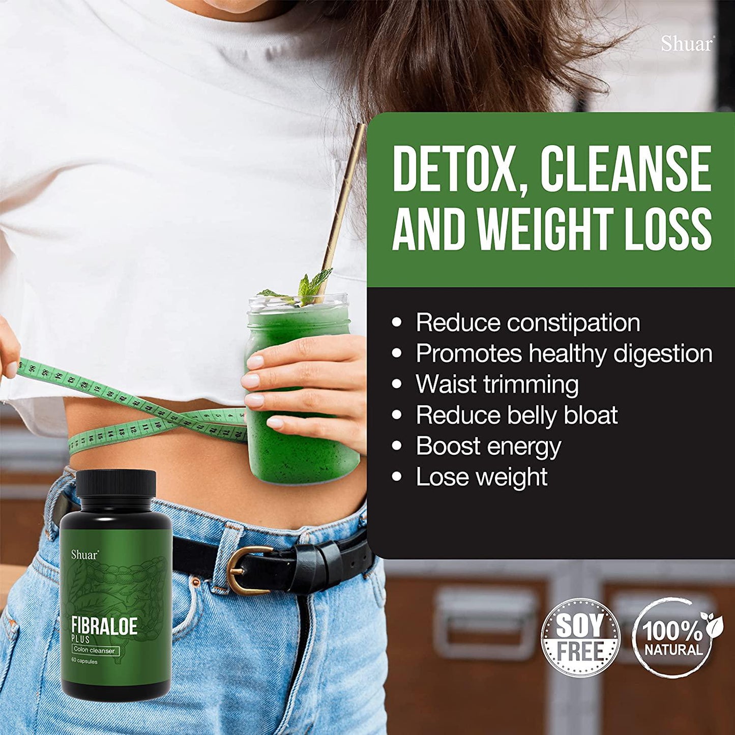 FIBRALOE-Plus Detox Colon Cleanser Supplement, Organic Colon Cleanser 60 Capsules