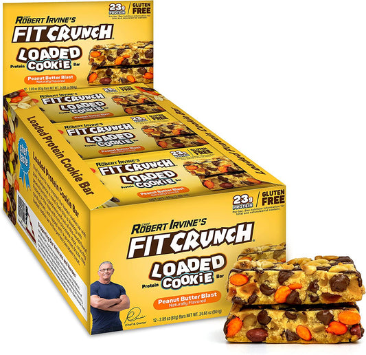 FITCRUNCH Loaded Cookie Protein Bar, High Protein, Gluten Free, Protein Snack (Peanut Butter Blast, 12 Count)
