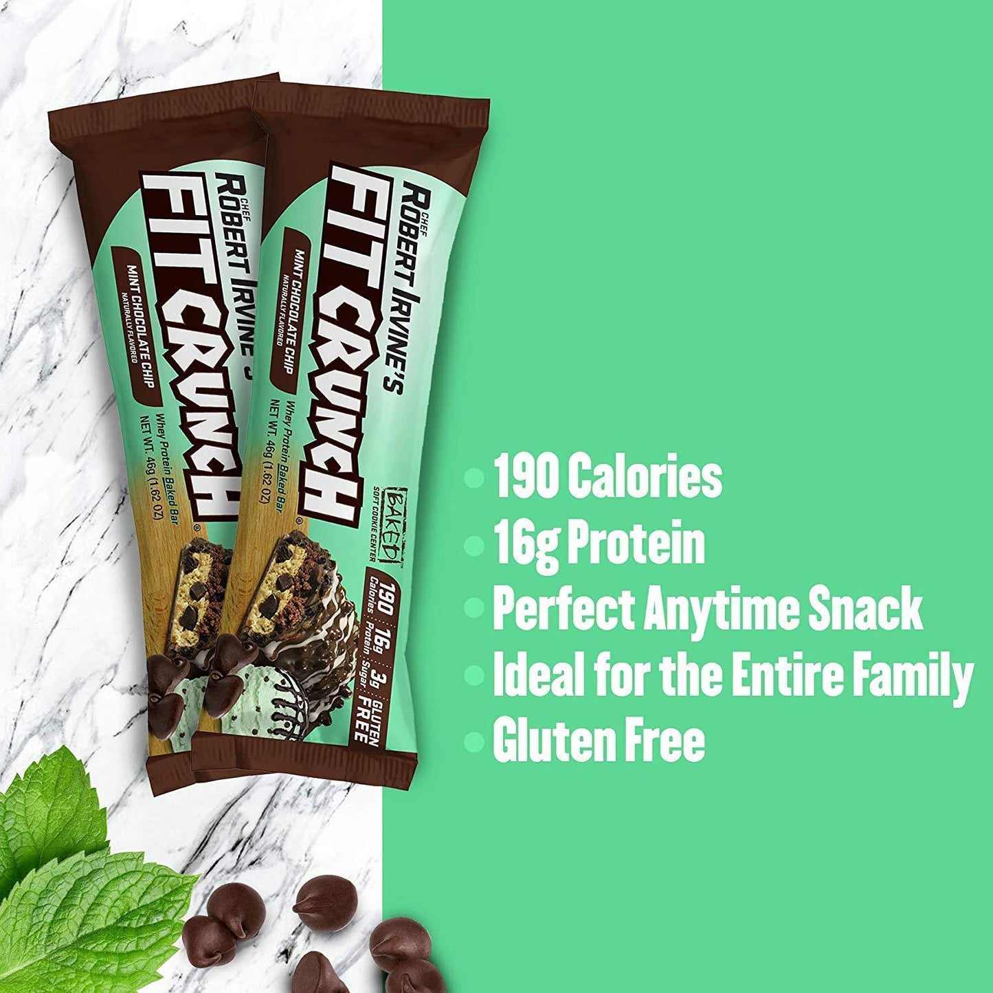 FITCRUNCH Snack Size Protein Bars, Designed by Robert Irvine, World s Only 6-Layer Baked Bar, Just 3g of Sugar and Soft Cake Core (Mint Chocolate Chip)