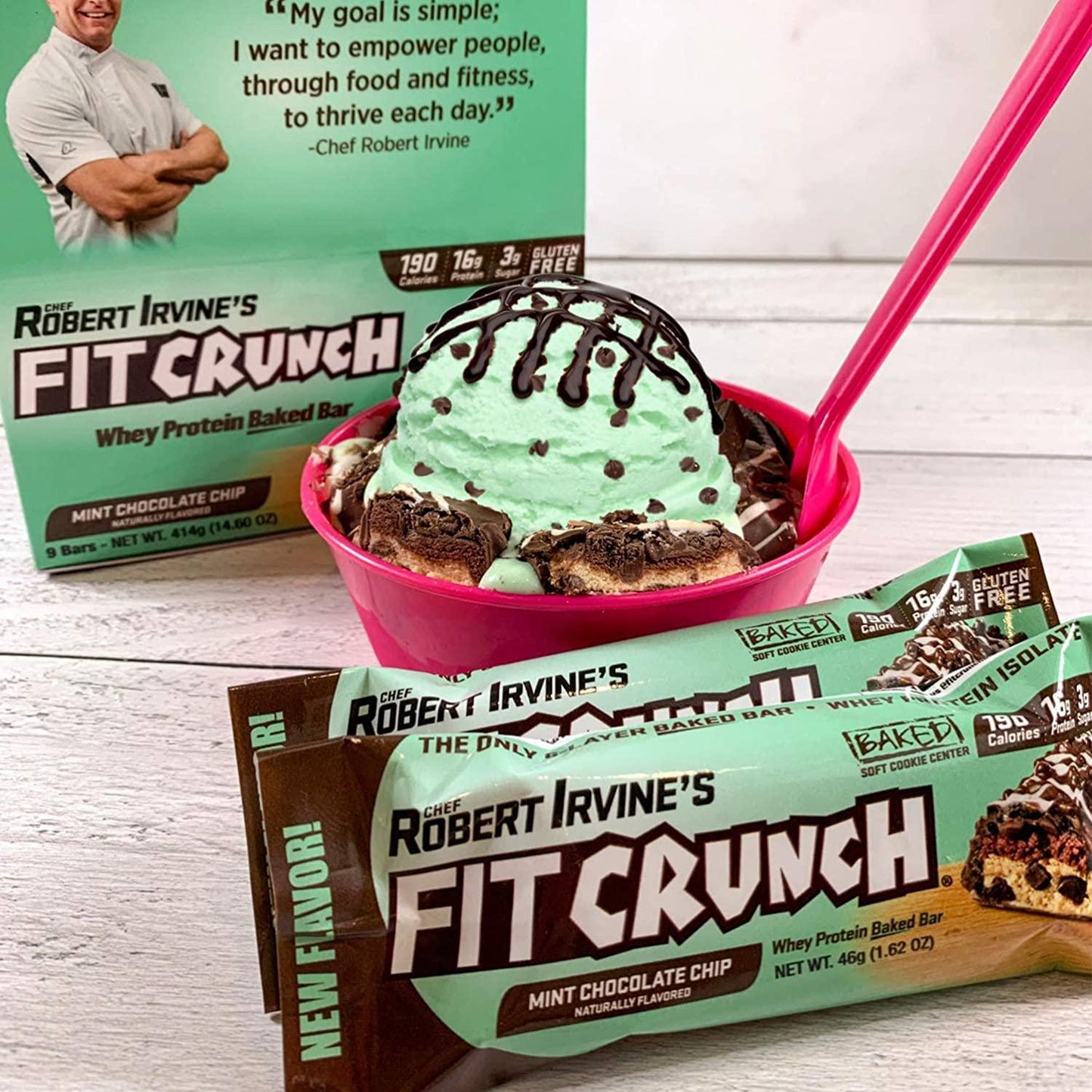 FITCRUNCH Snack Size Protein Bars, Designed by Robert Irvine, World s Only 6-Layer Baked Bar, Just 3g of Sugar and Soft Cake Core (Mint Chocolate Chip)